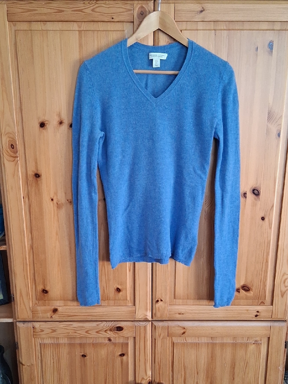 Adrienne Vittadini Blue Long Line Cashmere Coastal Grandma V-neck Sweater Size L